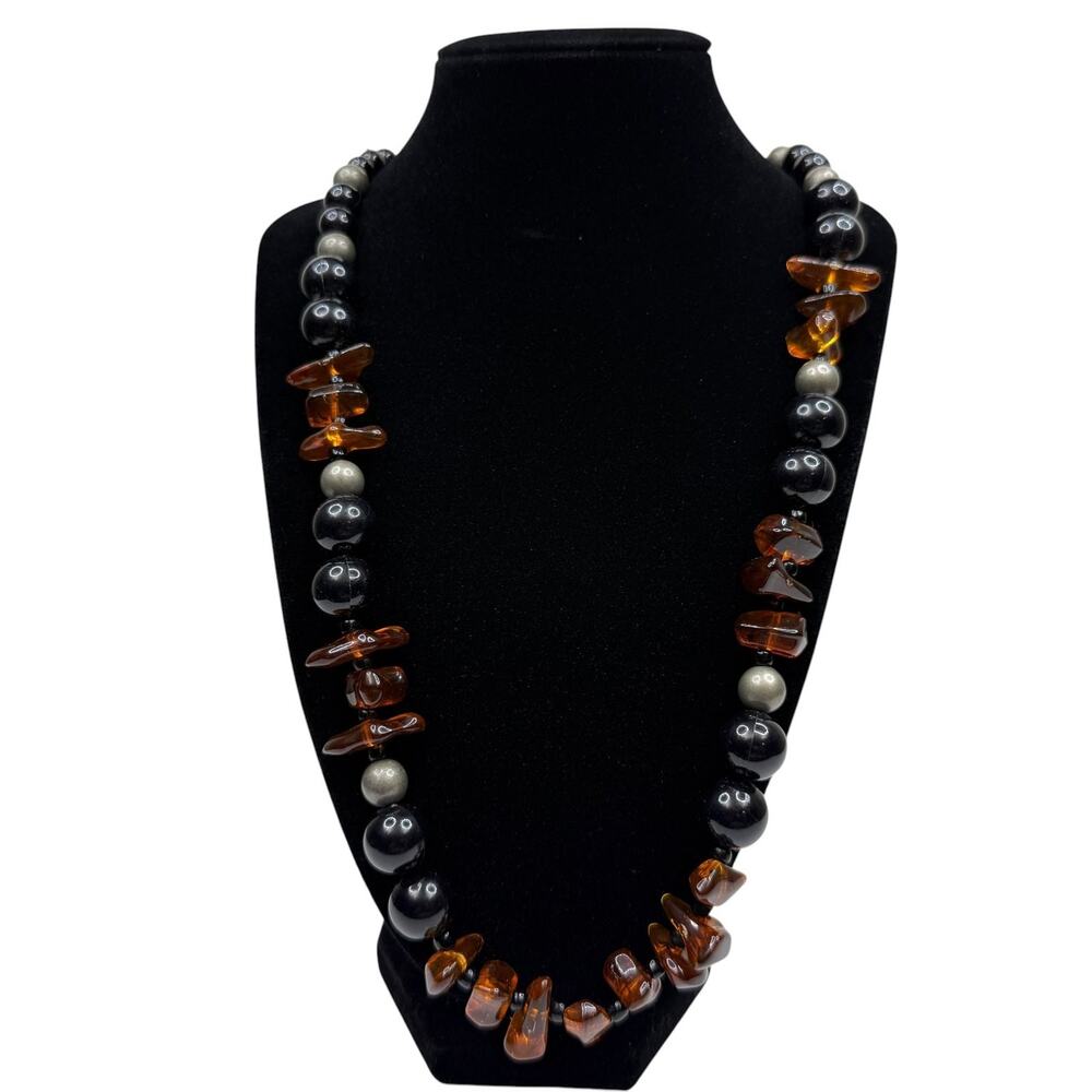 Chunky Black Amber Grey Acrylic Bead Fashion Necklace Statement Jewelry 26 in L